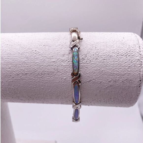 Sterling Silver and Opal Tenis Bracelet Size 7 - Picture 6 of 7